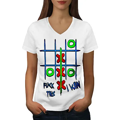 $22.52 • Buy Wellcoda Tic-Tac-Toe Funny Womens V-Neck T-shirt, Funny Graphic Design Tee