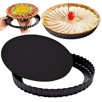 9  Flan Tin Tart Pie Pan Fluted Cake Baking Tray Non-Stick Loose Base Mold Tool • £9.99