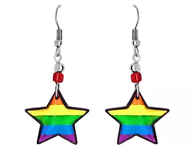 Rainbow Star Earrings Handmade Unisex Jewelry Cosmic Fashion Pride Accessories • $13.99