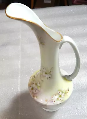 Vintage Pitcher Vase Japan/Europe Porcelain Hand Painted Blossoms Signed 10 3/4  • $10