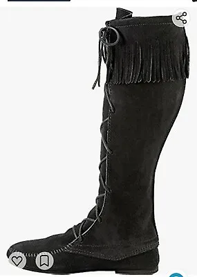 Minnetonka Moccasins Tall Suede Lace Up Boots Men Fringe Festival Men's 13 • $41.99