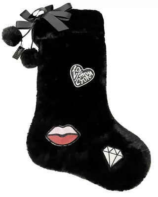 NEW Victoria's Secret Christmas Stocking Black Plush Fur Lips Love Diamond Love • $20