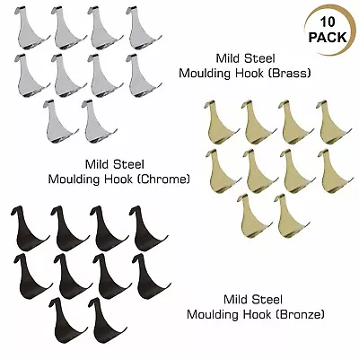 PICTURE RAIL HOOKS Antique Bronze Chrome Moulding Frame Photo Mirror Hangers 10x • £4.99