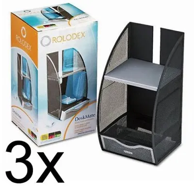 SET OF THREE ROLODEX DESK TIDY BLACK METAL MESH TOWER ORGANISER OFFICE FILING 3x • £9.98