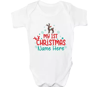 Personalised First Christmas Baby Grow Reindeer 1st Xmas Bodysuit Santa Gift • £6.99