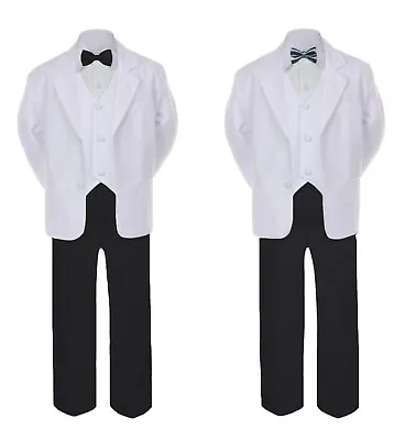 $32.99 • Buy 6pc Baby Toddler Boy Teen Formal Black White Wedding Suit Satin Bow Tie Sz Sm-4T