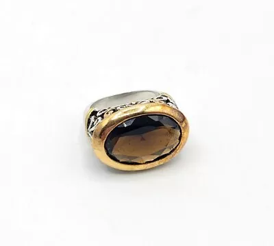 Vtg Sz 5 Ring Lg Oval Green Amber CZ Scrolls 18KGE Medieval Fashion Jewelry  • $49.99