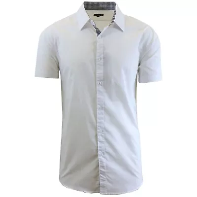 Mens Short Sleeve Dress Button Down Causal Shirt Fancy Solid Slim Fit (S-5XL) • $14.97