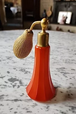 Vintage Perfume Atomizer With Bulb Red-Orange Art Deco Glass  H  Makers Mark • $14.99