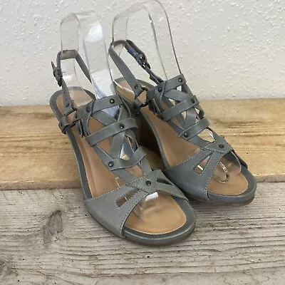 Clarks Wedge Sandals 4.5 Grey Caged Summer Heeled Holiday Cruise 37.5 • £15.97