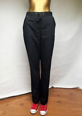 Classic M&S Black Cotton Trousers S: 8 /36 Relaxed Smart Style Straight Long Leg • £14.50