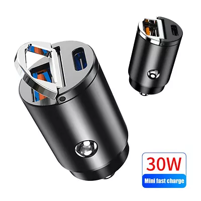 Mini Dual USB Type-C PD 30W Fast Charging Car Phone Charger Adapter QC 2.0 3.0 • £8.58