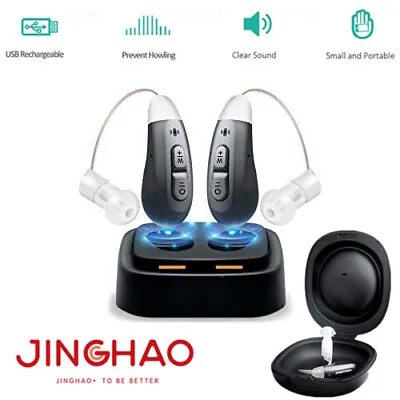 JINGHAO Hearing Amplifier Rechargeable Voice Device Sound Adjustable Behind Ear • $71.99