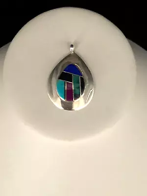 Native American D. Chavez Sterling Silver Inlaid Multi Gemstone Pendant • $19.99