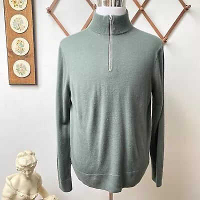 J Crew Merino Wool 1/4 Zip Sweater Mock Neck Seafoam Green Large • $38