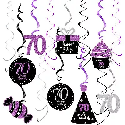 70Th Birthday Decorations For Women Purple Black Silver 70Th Birthday Party Ha • $17.89