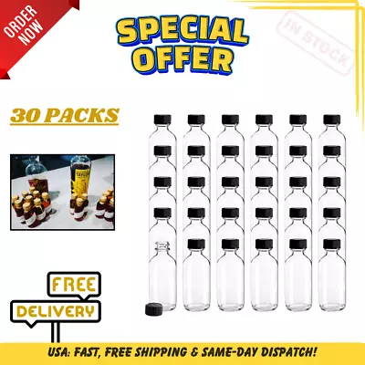 30 Pack 2 Oz Small Clear Glass Bottles Boston Round Sample Bottles With Black P • $30.99