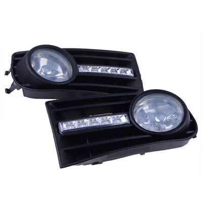 Pair Fog Lights Grilles W/LED DRL Lamp For VW Golf5 MK5 05 06 2007 2008 2009 . • $51.42