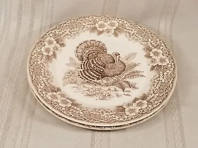 2 Queen's Myott Factory Thanksgiving Brown Dinner Plate 5600161 Turkey Floral • $81.45