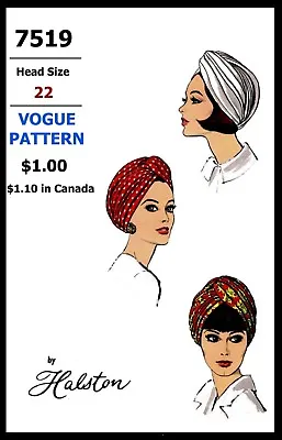 Vogue 7519 Pattern Hat Turban Designer Halston Vintage Millinery • $5.49