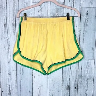 Vintage Yellow Striped High Rise French Terry Shorty Dolphin Shorts Large • $89