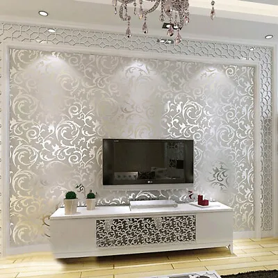 £10.94 • Buy 3D Metallic Textured Damask Embossed Luxury Wallpaper Silver Glitter Home Decor