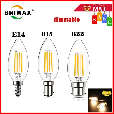 £17.51 • Buy E14 B15 B22 LED Candle Light Bulbs Dimmable LED Filament Lamp Warm White 4W=40W