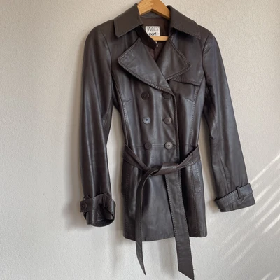 $74.99 • Buy Vakko Sport Leather Jacket Brown Pockets Belt Lined Double Breasted Size MEDIUM