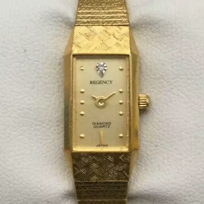 Vtg Regency Diamond Watch Women 12mm Gold Tone Rectangle Dial New Battery 5.5  • $31.49