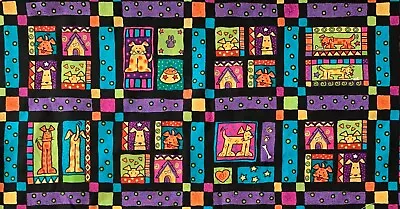 Vintage Crazy Canines Quilting Fabric 4” Dog Blocks Springs Indust. -By The Yard • $11