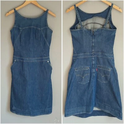 £15 • Buy Vintage 90s LEVI'S Engineered Denim Pocket Dress Size Small Red Tab