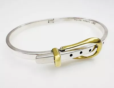 Estate TAXCO 925 Sterling Silver W/Brass Belt Buckle Bangle Bracelet 6.5-7.5 In • $39.99