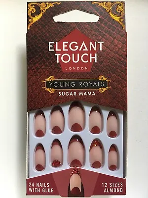 Elegant Touch 24 False Nails Glue 12 Size Young Royal Sugar Mama Red Nude Almond • £8.99