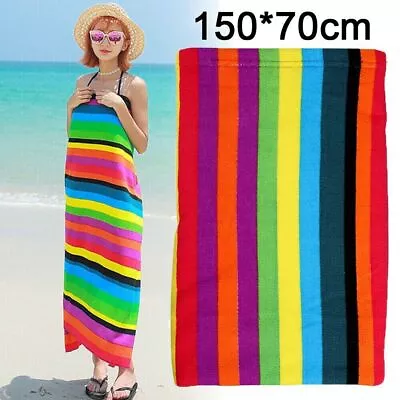 Striped Extra Large Microfibre Lightweight Beach Towel Quick Dry Travel Towel • £6.89