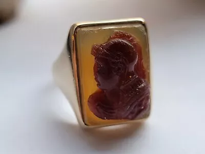 MENS 10K YELLOW GOLD SOLDIER CAMEO RING HAND ENGRAVED  10.85gr  SIZE 8.25 • $329