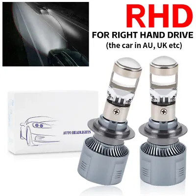 RHD 100W H7 LED Projector Lens Headlight Globes Bulbs Kit Low Beam Car Retrofit • $53.18