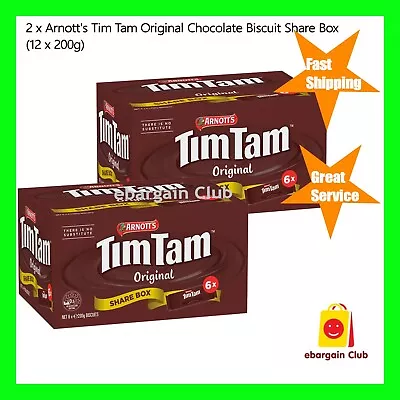 2 X Arnott's Tim Tam Original Chocolate Biscuit Share Box (12x 200g Biscuits) • $74.99