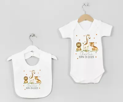 £5.99 • Buy Personalised Baby Vest & Bib New Baby Gift Baby Shower Born In 2023 Animals