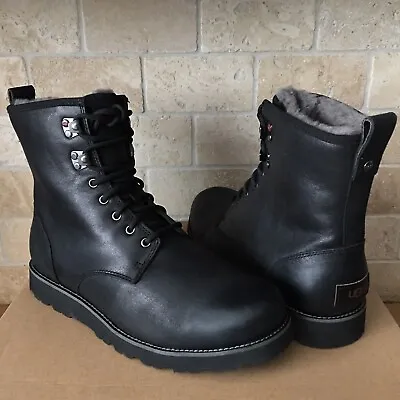 Ugg Hannen Tl Black Waterproof Leather Sheepskin Work Boots Shoes Size 15 Men • $152.99