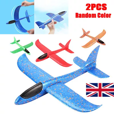 2x Large Strong Foam Glider Stunt Plane Kids 48cm Hand Thrown Outdoor Garden Toy • £5.89