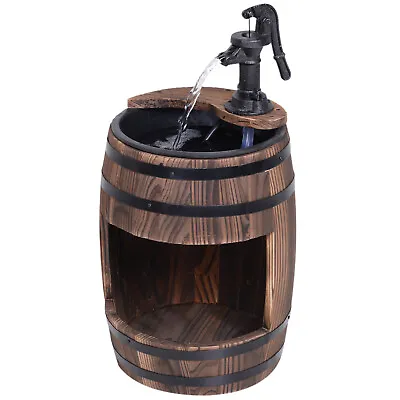 £42.99 • Buy Outsunny Wood Barrel Pump Garden Fountain Water Feature Flower Planter Stand New