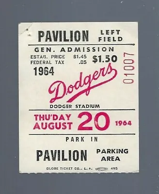 Hank Aaron 4 Hits - 1964 Milwaukee Braves @ La Dodgers Ticket Stub - August 20 • $19