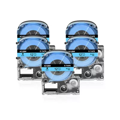 5PK Black On Blue 1/2 In Compatible K-Sun 212BB EPSON 212BBPX Tape Label 12mm • $21.99