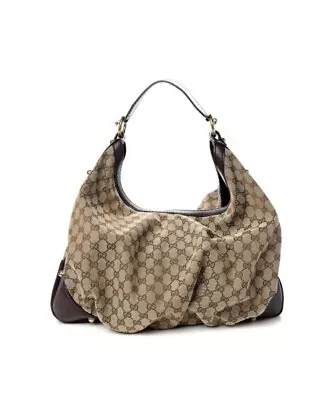 Pre-Loved Gucci Monogram Large Jockey Hobo Dark Brown • $325