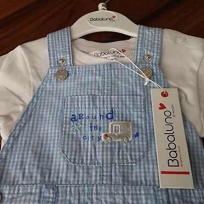 Babaluno Baby Boy Short Dungaree & T-Shirt Set 100% Cotton 9-12 Months (74-80cm) • £10.50