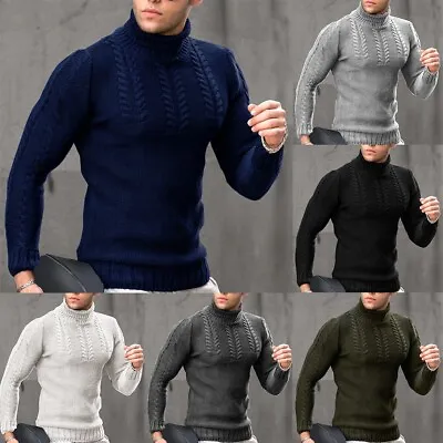 Men's Knitwear Twisted Pullovers Turtleneck Slim Long Sleeve Thermal Sweater Top • $37.34