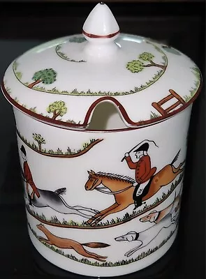 Estate Vtg Crown Staffordshire Hunting Equestrian Scene Jam/jelly Jar England • $25.99