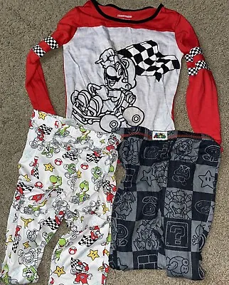 Nintendo Super Mario Kart Kids 3 Piece Pajama Set Top/Bottoms SZ 8 Bowser Yoshi • $8