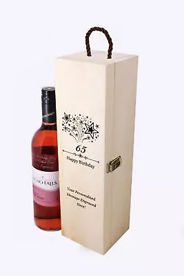 Personalised 65th Birthday Single Wooden Wine Bottle Box Engraved Gift • £13.99