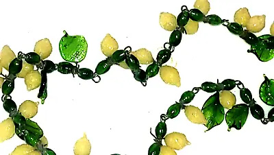 Venetian Murano Lemon Necklace Hand Blown Frosted Glass Fruit Leaf M Haskell  • $225